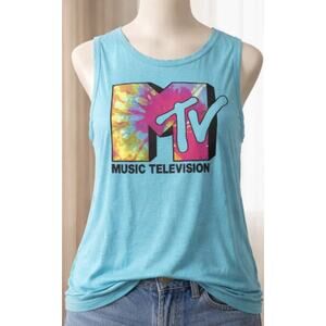 MTV Music Television Tie Dye Logo Sleeveless Shirt | Very Thin | Blue | Size XL
